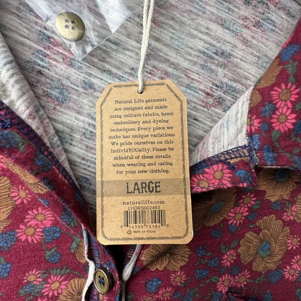 NWT Natural Life Floral Maxi Dress Women Large Burgundy Boho LHDRS002463